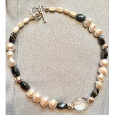 740 collier de perles, hématites, nacre, swarovski, argent sterling